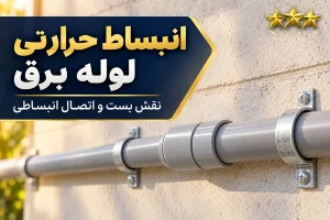 تصویر مفهومی انبساط حرارتی لوله برق PVC با عنوان فارسی و لوگوی سه ستاره